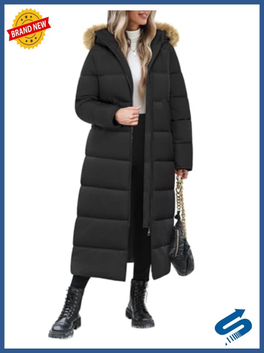 Women's Long Puffer Coat Winter Faux Fur Hood Quilted Jacket